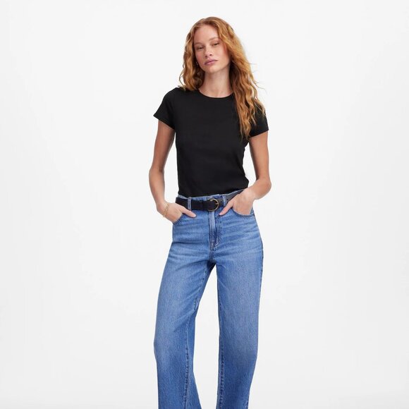 Madewell Essential Slim Tee in Lightweight Cotton in Jet Black, Size Small - Picture 1 of 10